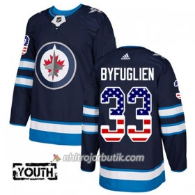 Barn Ishockey Winnipeg Jets Tröja Dustin Byfuglien 33 Adidas 2017-2018 Marinblå USA Flag Fashion Authentic